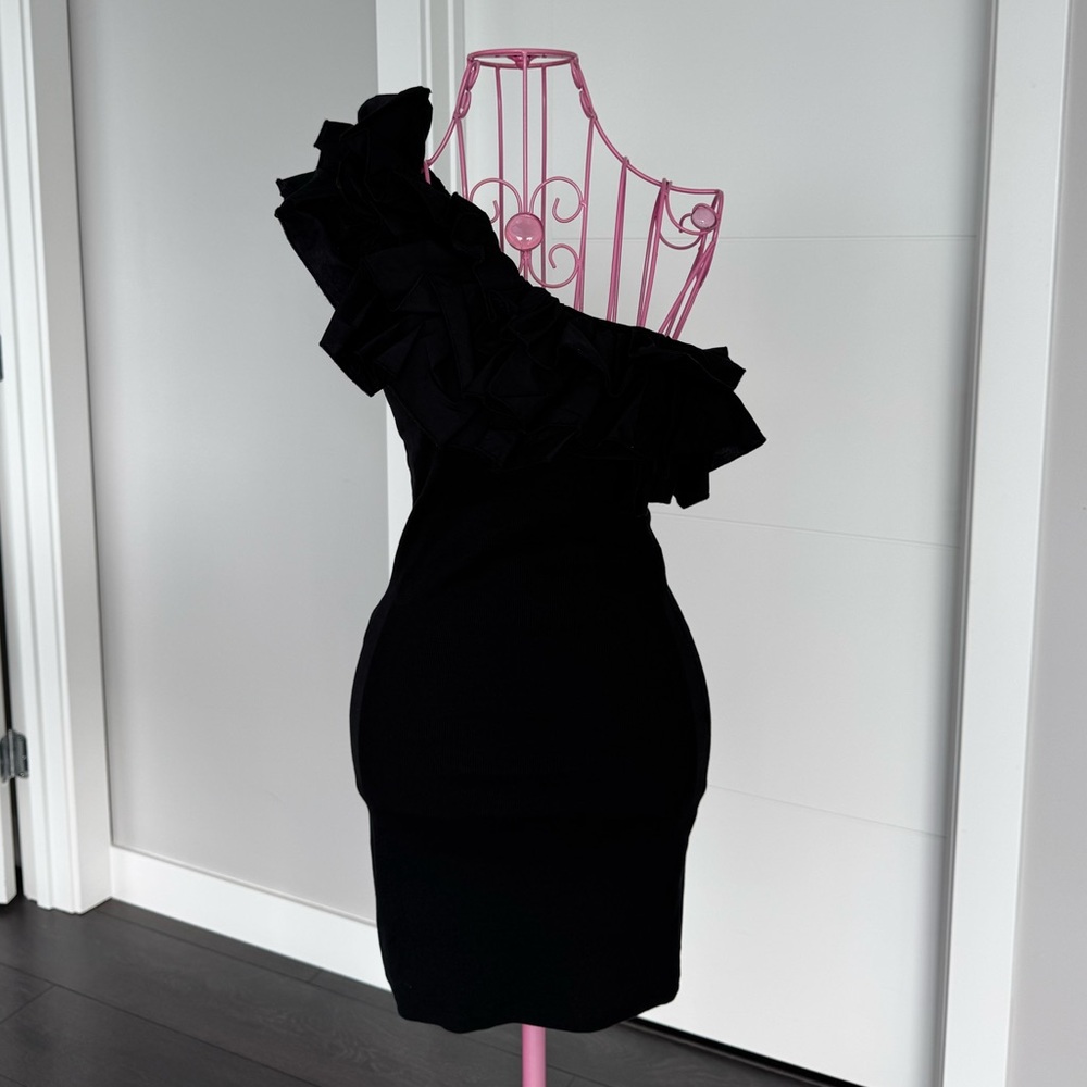 Zara Black One-Shoulder Ruffle Dress